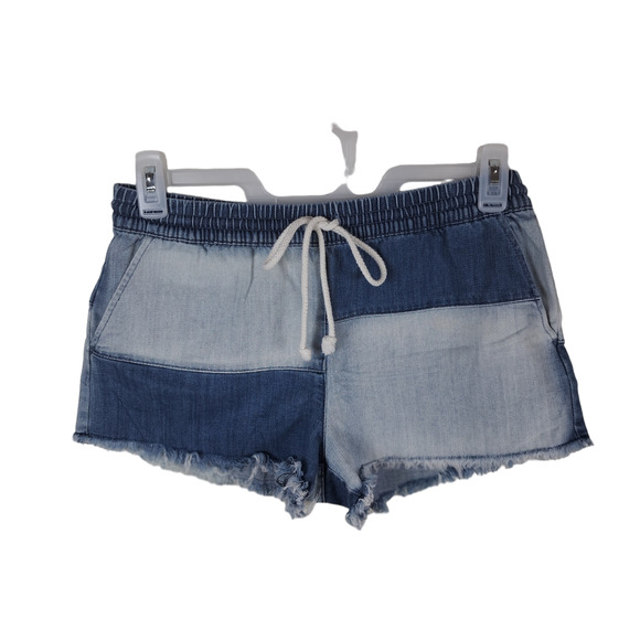 Aerie Women Medium Denim Color block Drawstring Waist Pockets Fray Denim Shorts - Picture 1 of 7